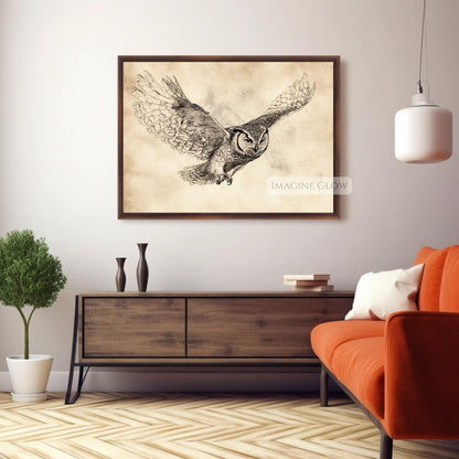 Hand-drawn owl illustration in vintage style.
