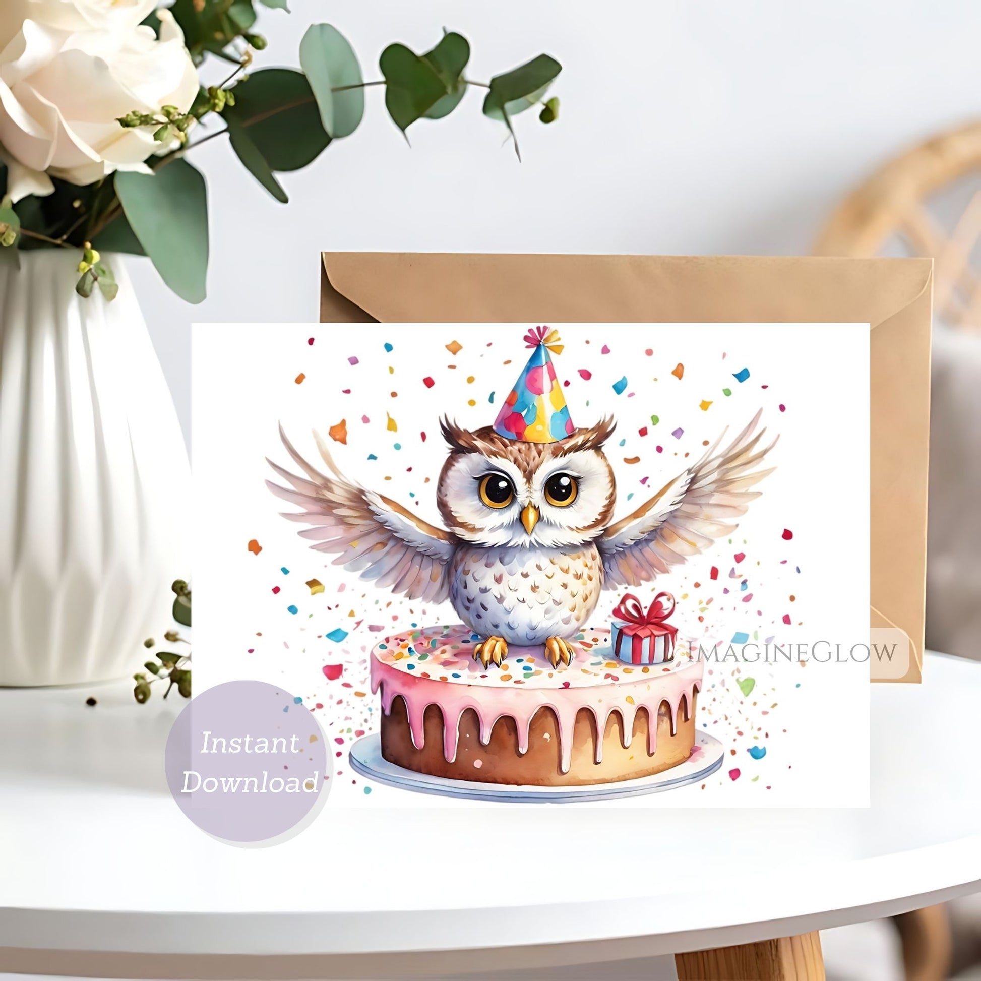 owls birthday card printable
woodland owl greeting card
cute forest animal birthday card

