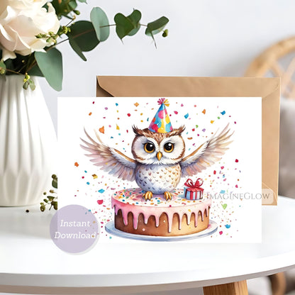 owls birthday card printable
woodland owl greeting card
cute forest animal birthday card

