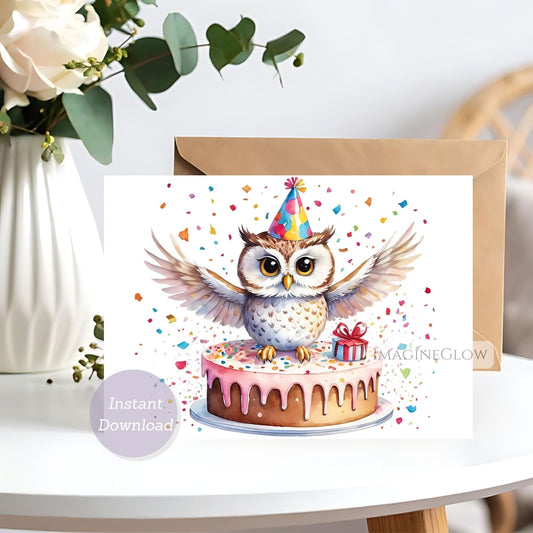 owls birthday card printable
woodland owl greeting card
cute forest animal birthday card

