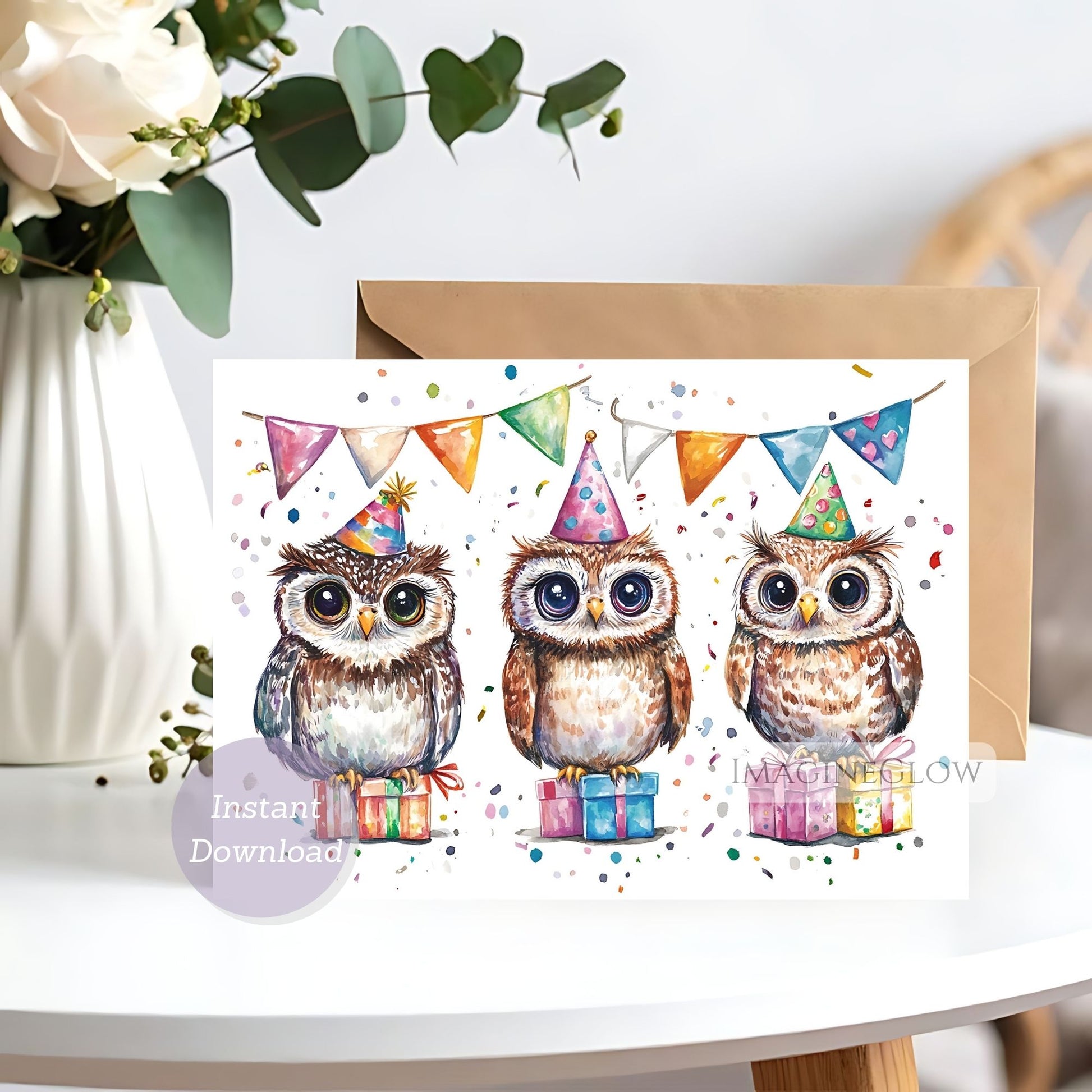 owls birthday card
woodland animal greeting card
printable owls card
