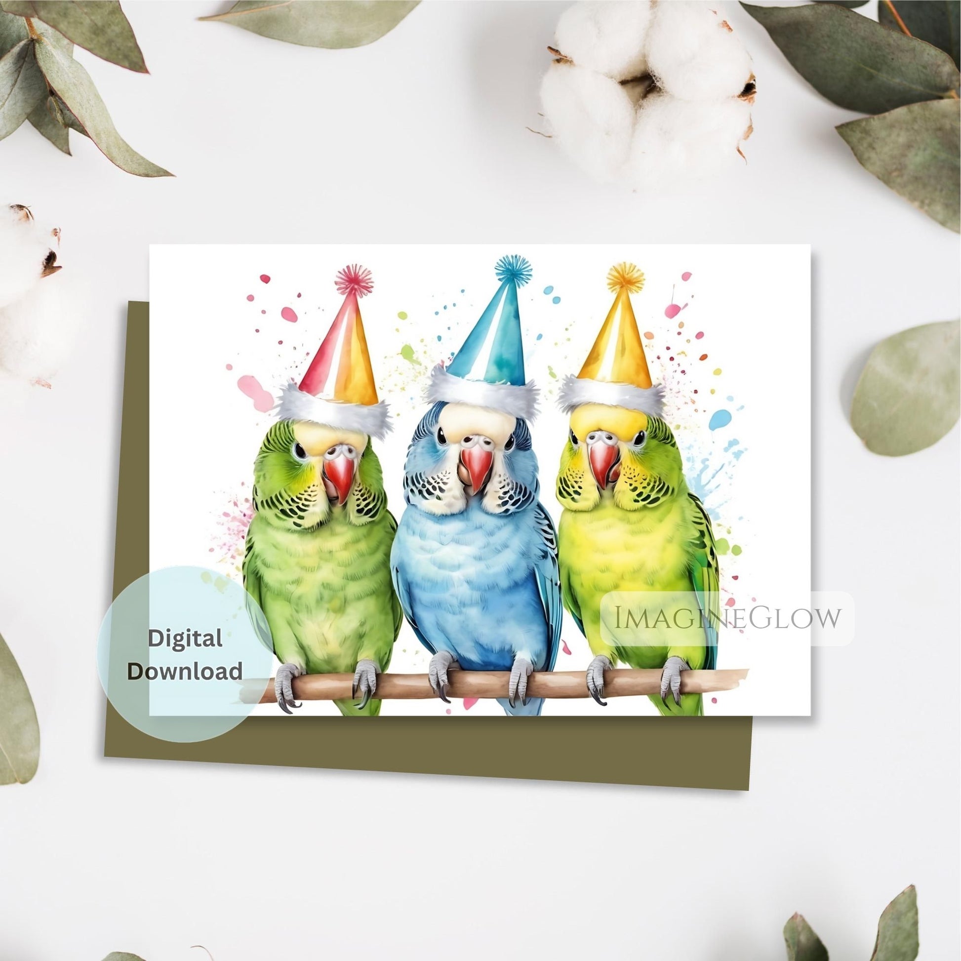 parakeets birthday card colorful bird design
printable parakeets birthday greeting card

