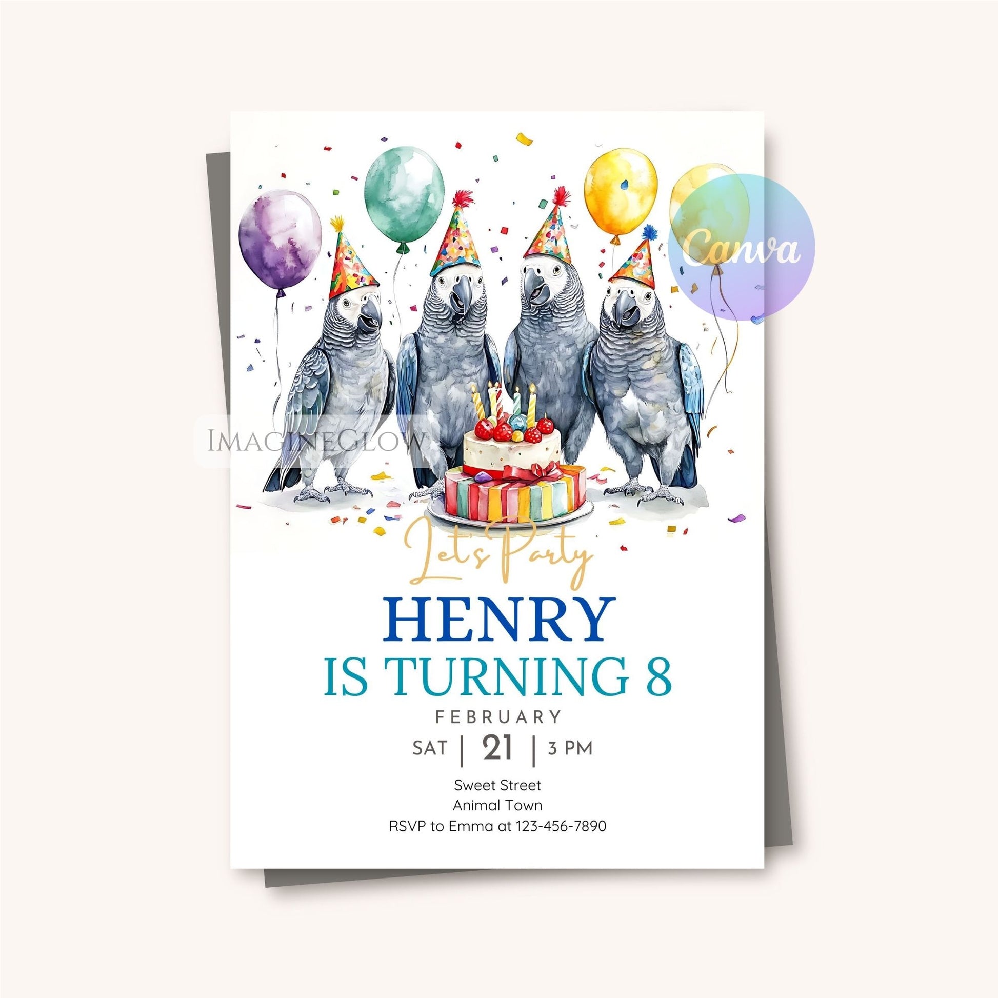 Printable parrot birthday invite with tropical theme

