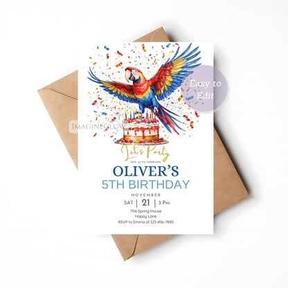 tropical theme printable invite
parrot birthday party invitation
