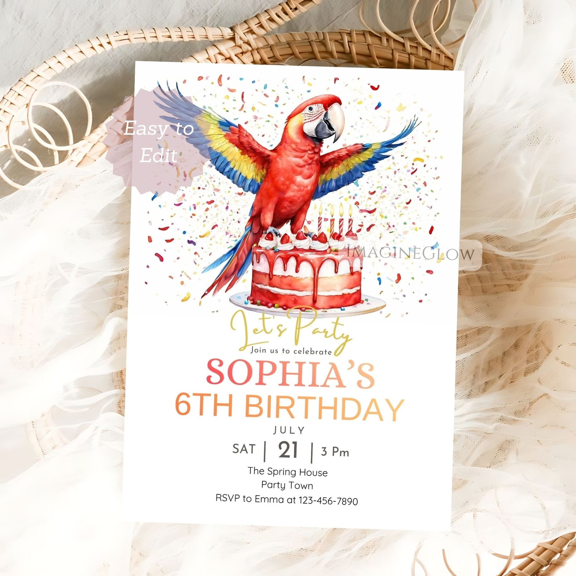 bright macaw birthday card
tropical theme printable invite