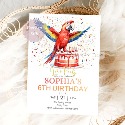 bright macaw birthday card
tropical theme printable invite