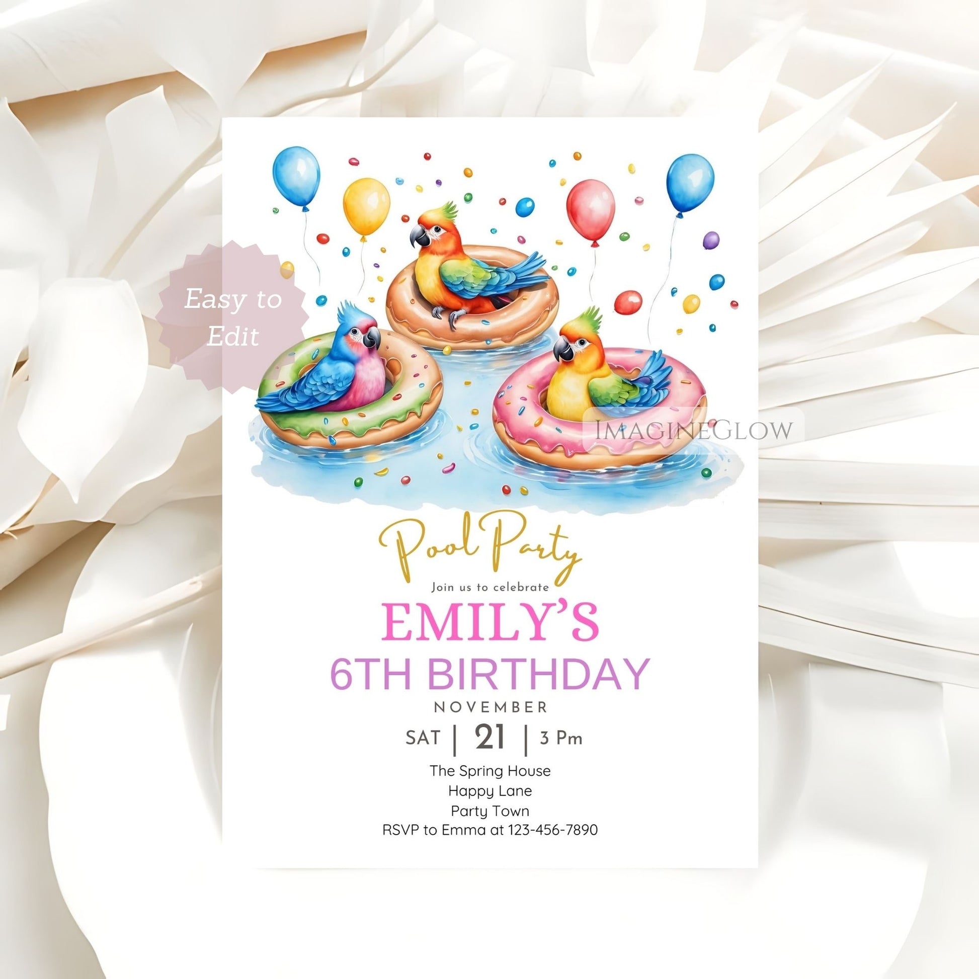 Parrot-themed summer birthday invite
Printable parrots birthday party invitation
