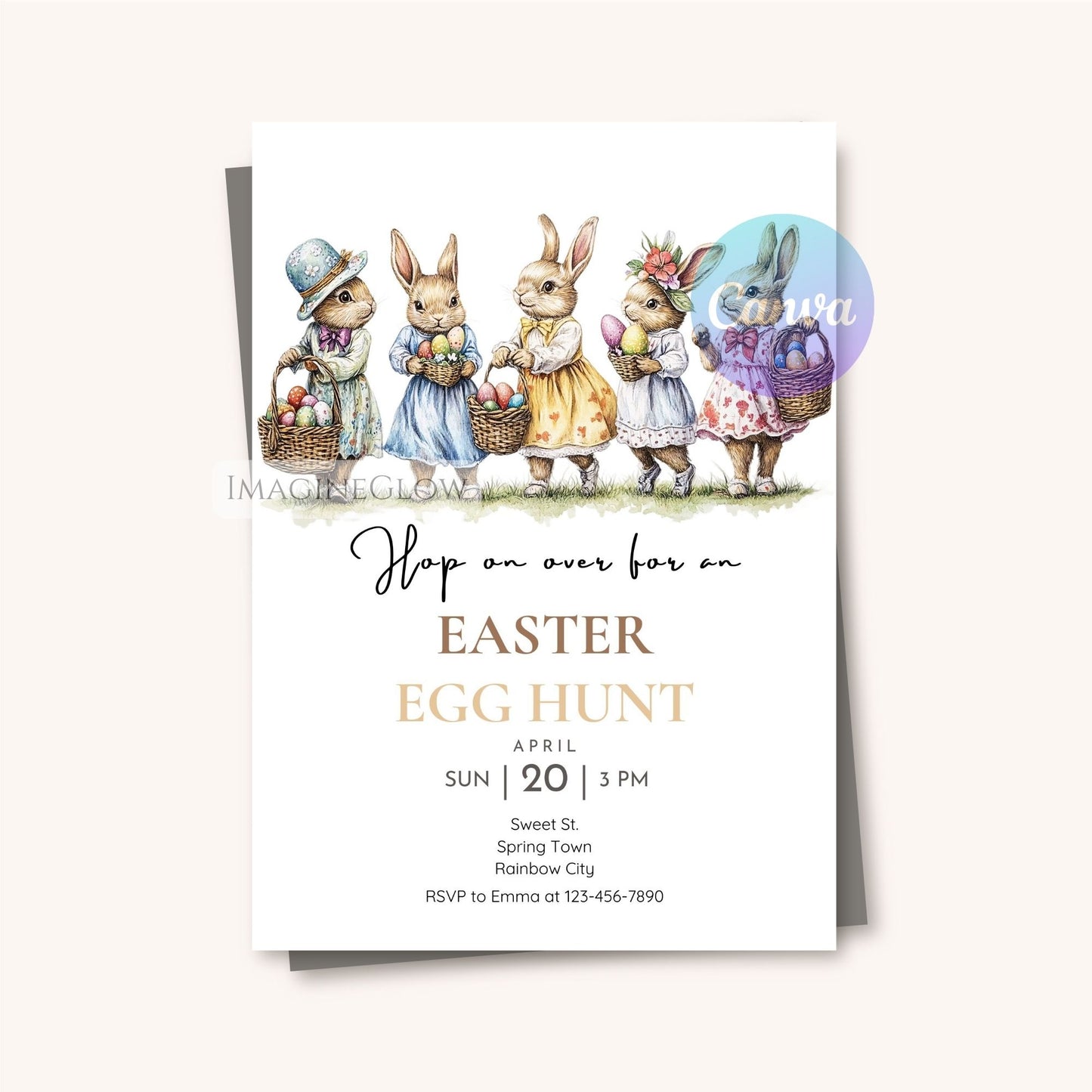 pastel vintage bunnies invitation

