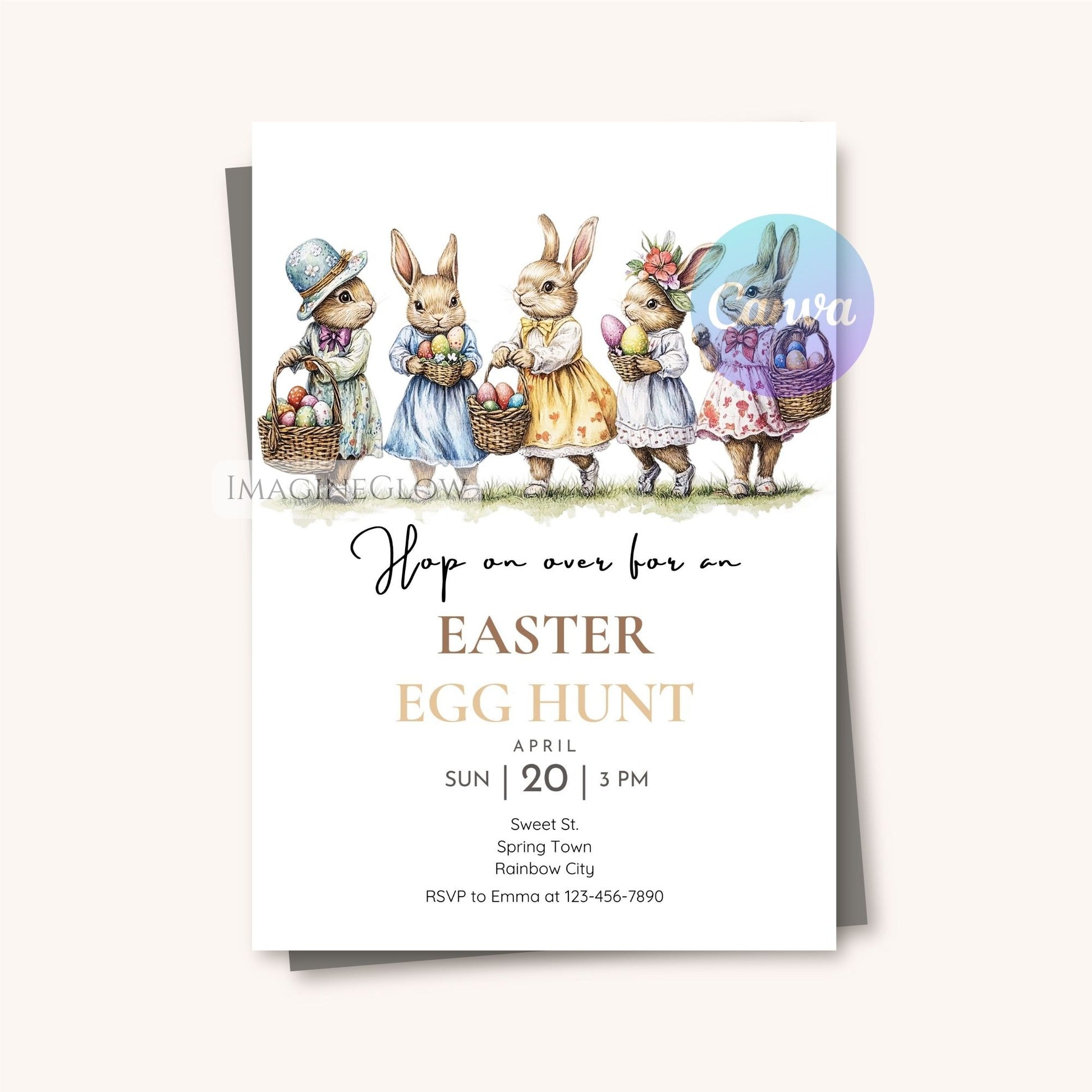 pastel vintage bunnies invitation
