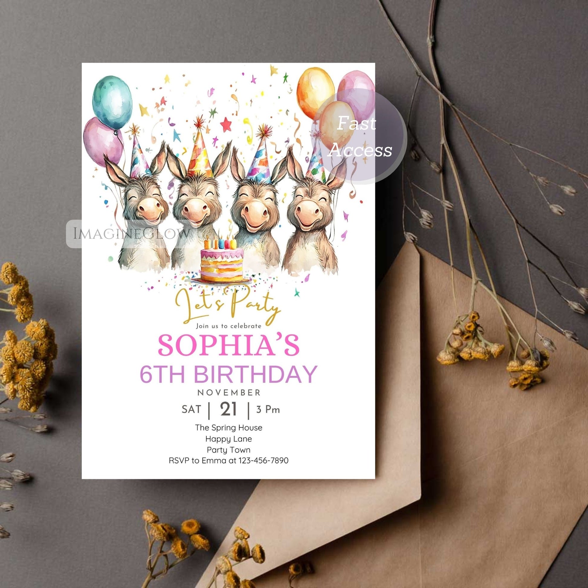 Sweet farm animal invite for girl
