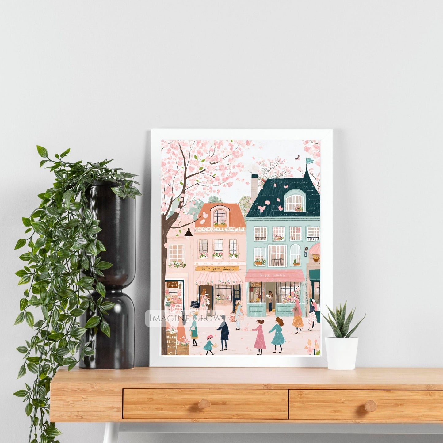 Soft Pastel Old Town with Spring Flowers and Blooms
