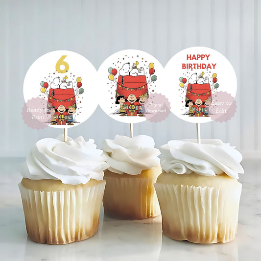 snoopy cupcake toppers
peanuts birthday cupcake toppers
snoopy party dessert toppers
printable snoopy cupcake topper