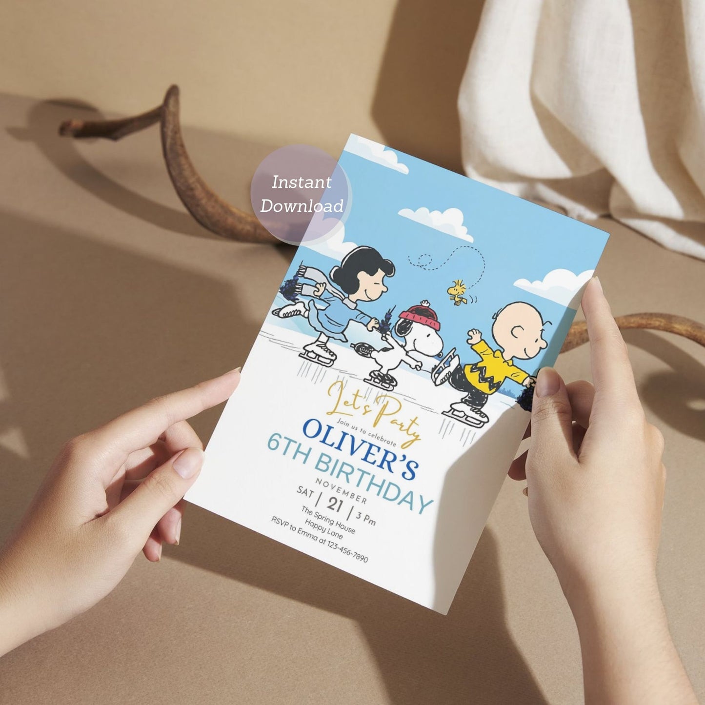 snoopy ice rink party invitation
winter cartoon birthday invite
