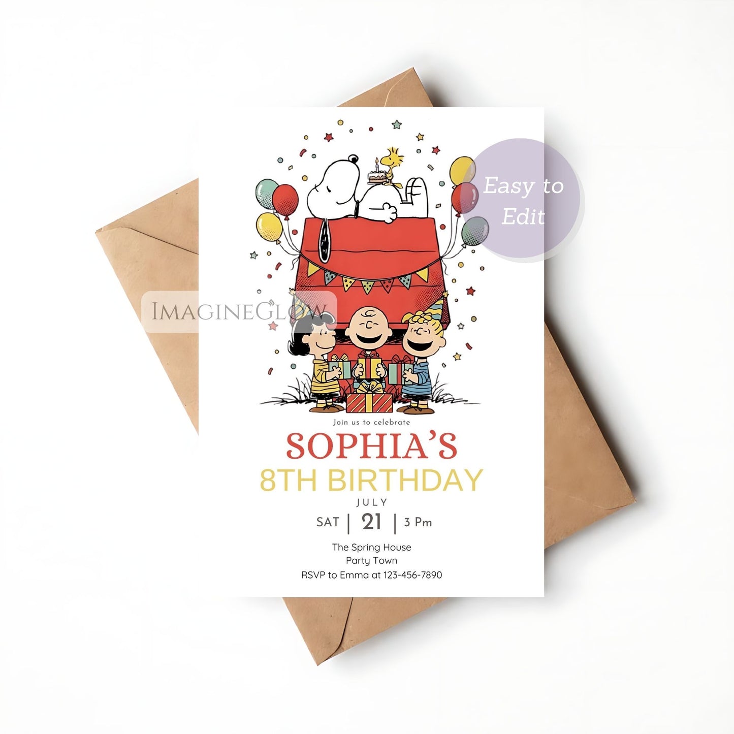 retro peanuts birthday party invite printable
