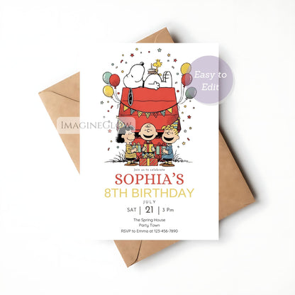 retro peanuts birthday party invite printable
