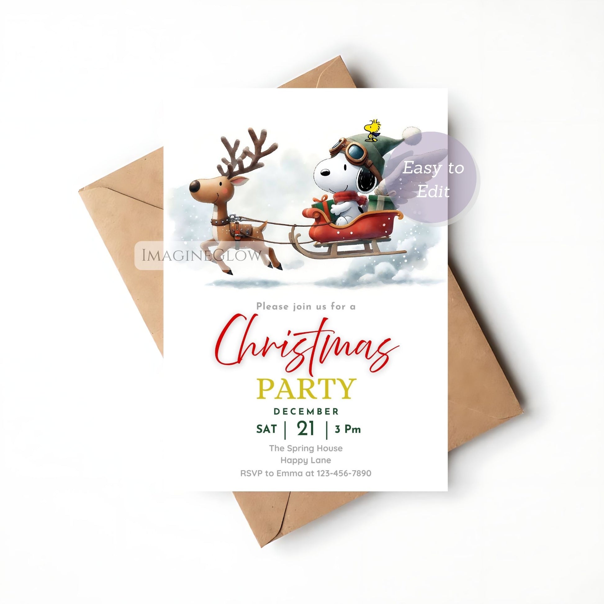 peanuts christmas party evite
kids snoopy christmas birthday invite
