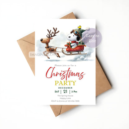 peanuts christmas party evite
kids snoopy christmas birthday invite
