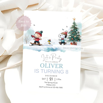 christmas snoopy dog party invite
editable snoopy birthday card printable

