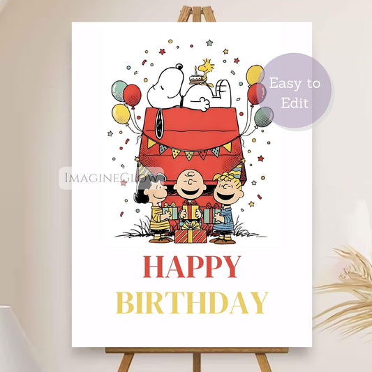 snoopy birthday poster
peanuts welcome sign template
snoopy birthday party welcome sign
