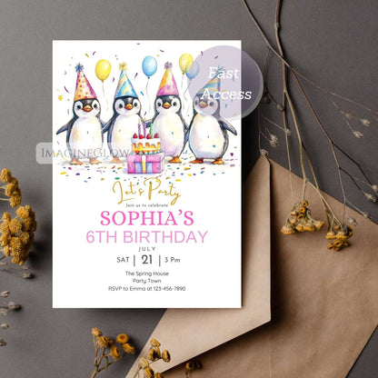 editable penguin party invitation design
