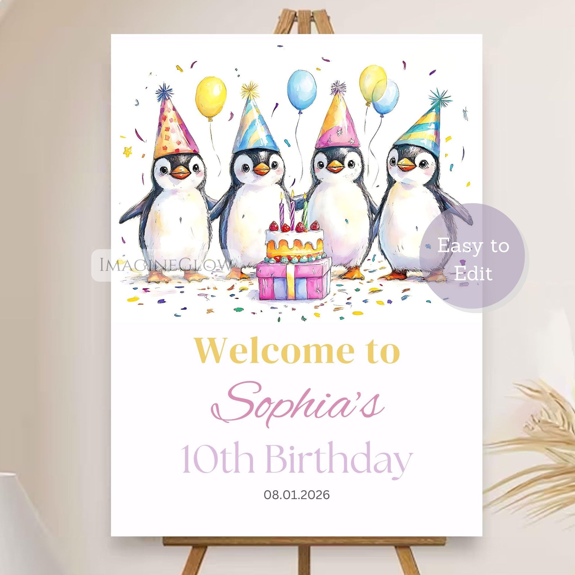 penguin birthday welcome sign
winter wonderland party welcome sign
editable penguin birthday poster
