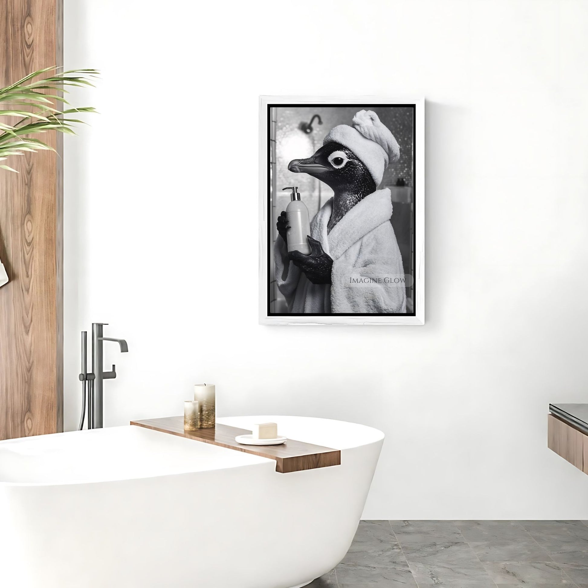 Stylish penguin bathroom wall art
