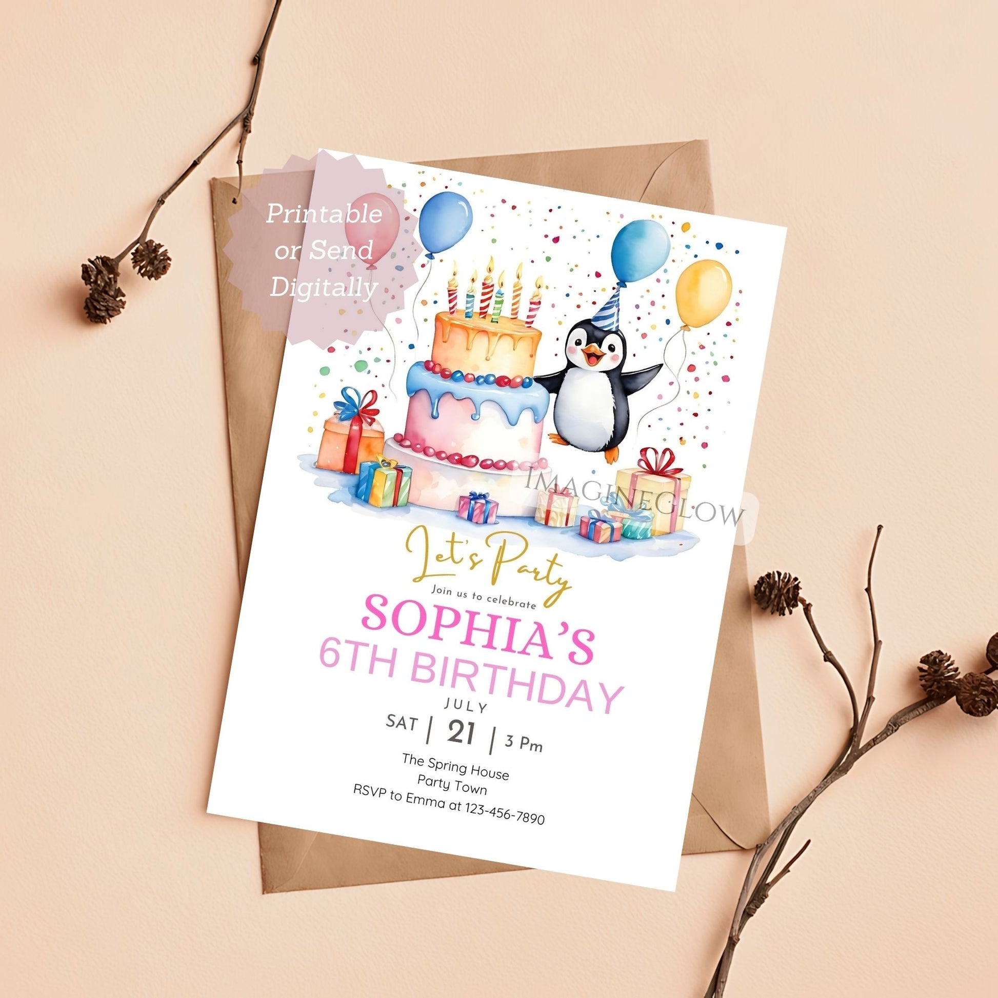 printable penguin birthday party invitation
