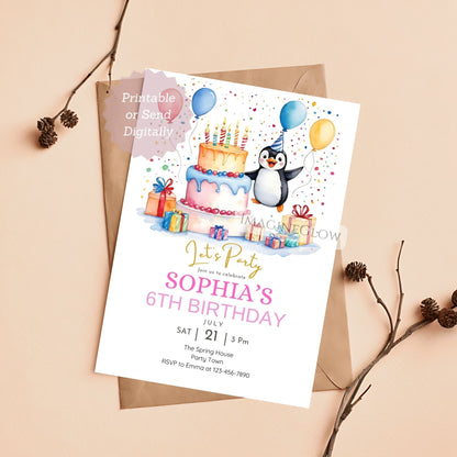 printable penguin birthday party invitation
