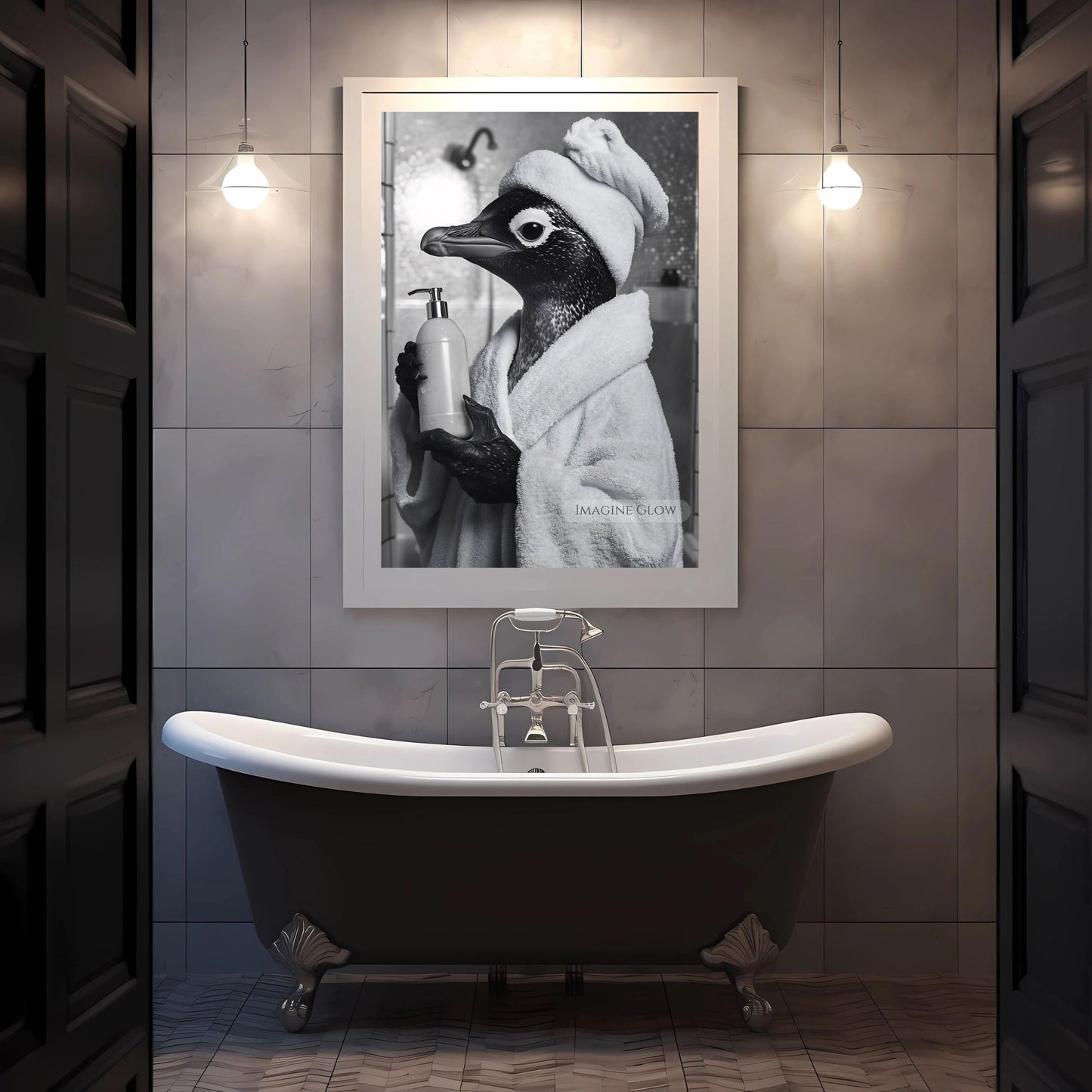 Penguin wall print for bathroom decor
