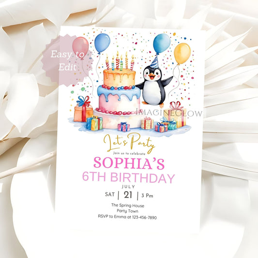 penguin birthday invitation winter party printable

