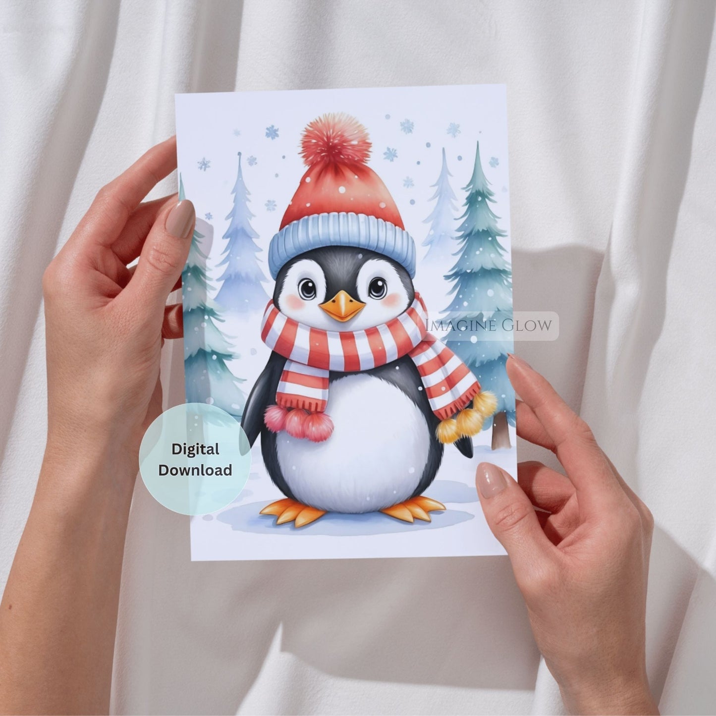 digital penguin christmas card for friends
penguin holiday card printable design
