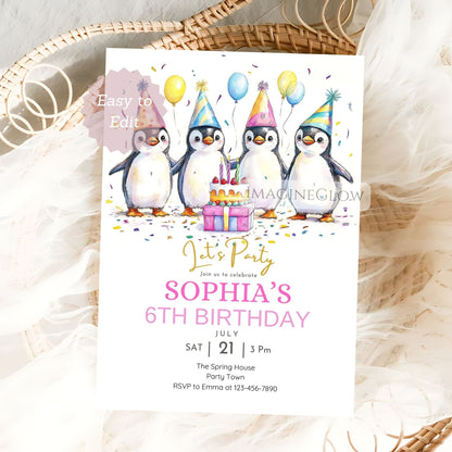 penguin birthday invitation printable template
editable penguin birthday invitation for kids
