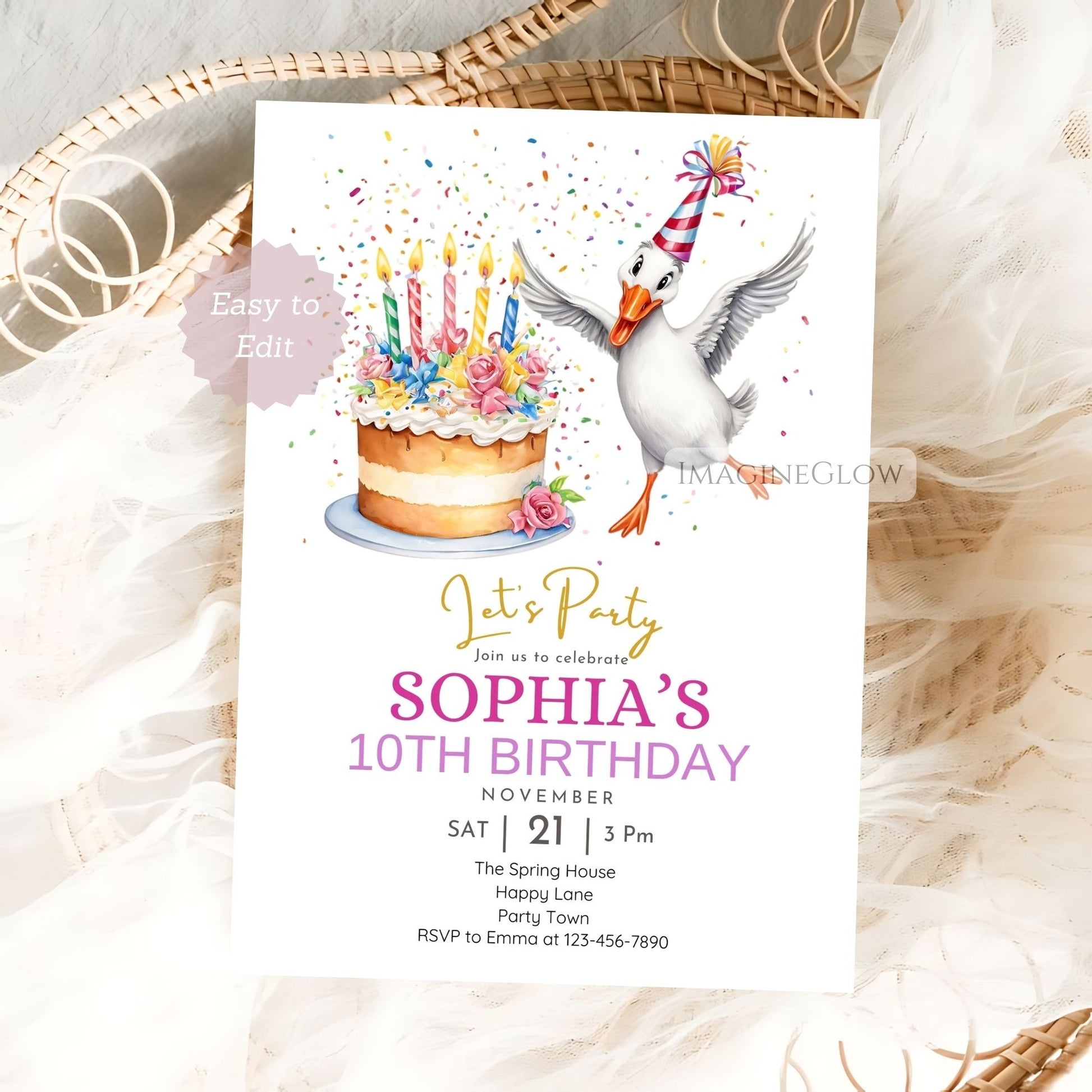 Editable silly goose birthday invite for toddler girl
