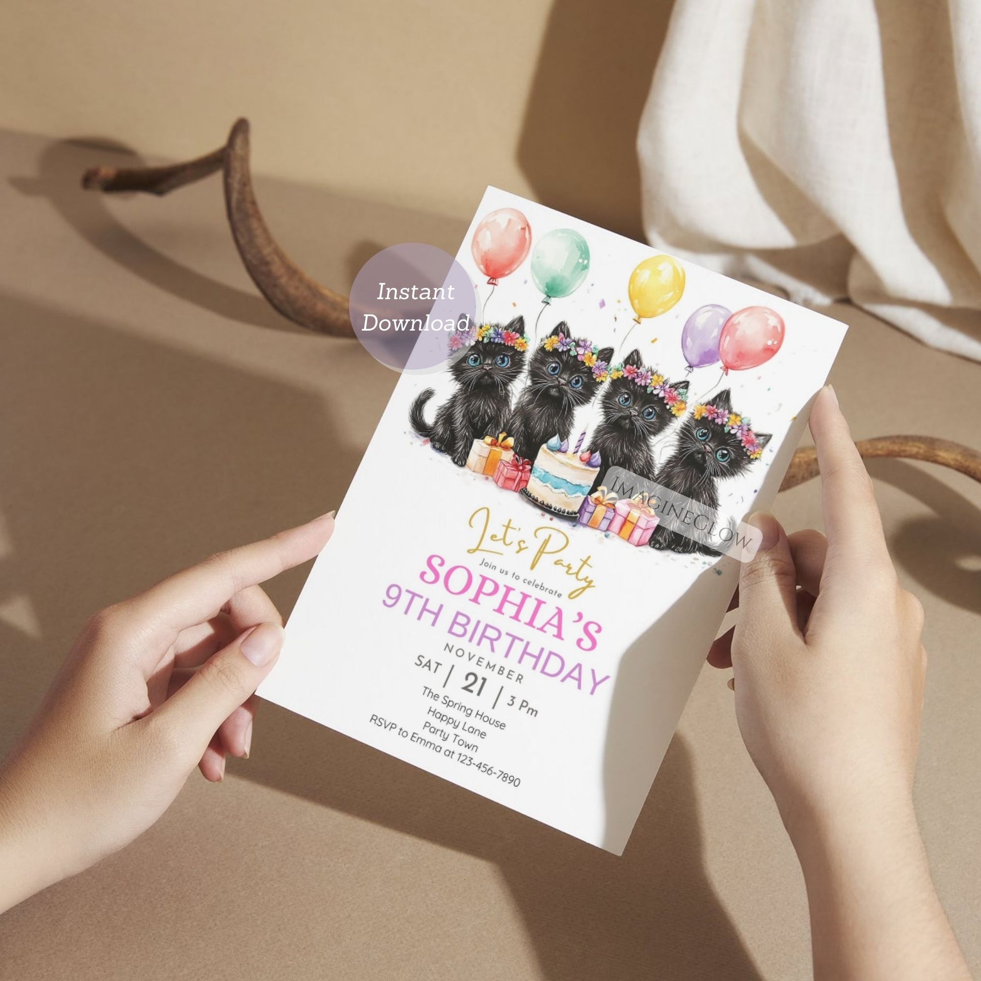 Charming black cats floral celebration invitation editable
Black cats and flowers 