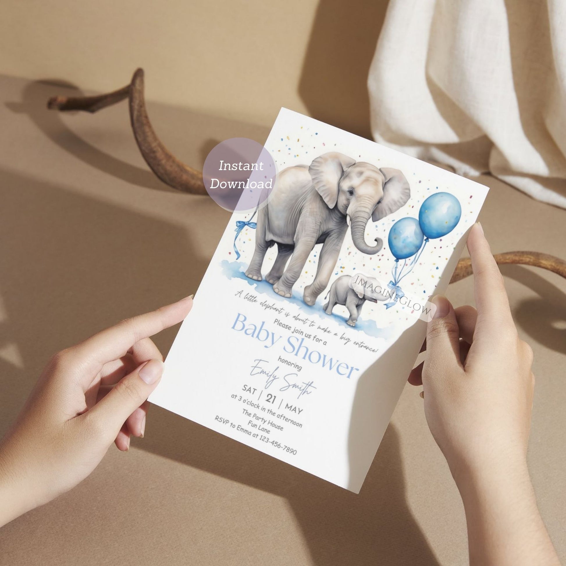 mom and baby elephant invite
