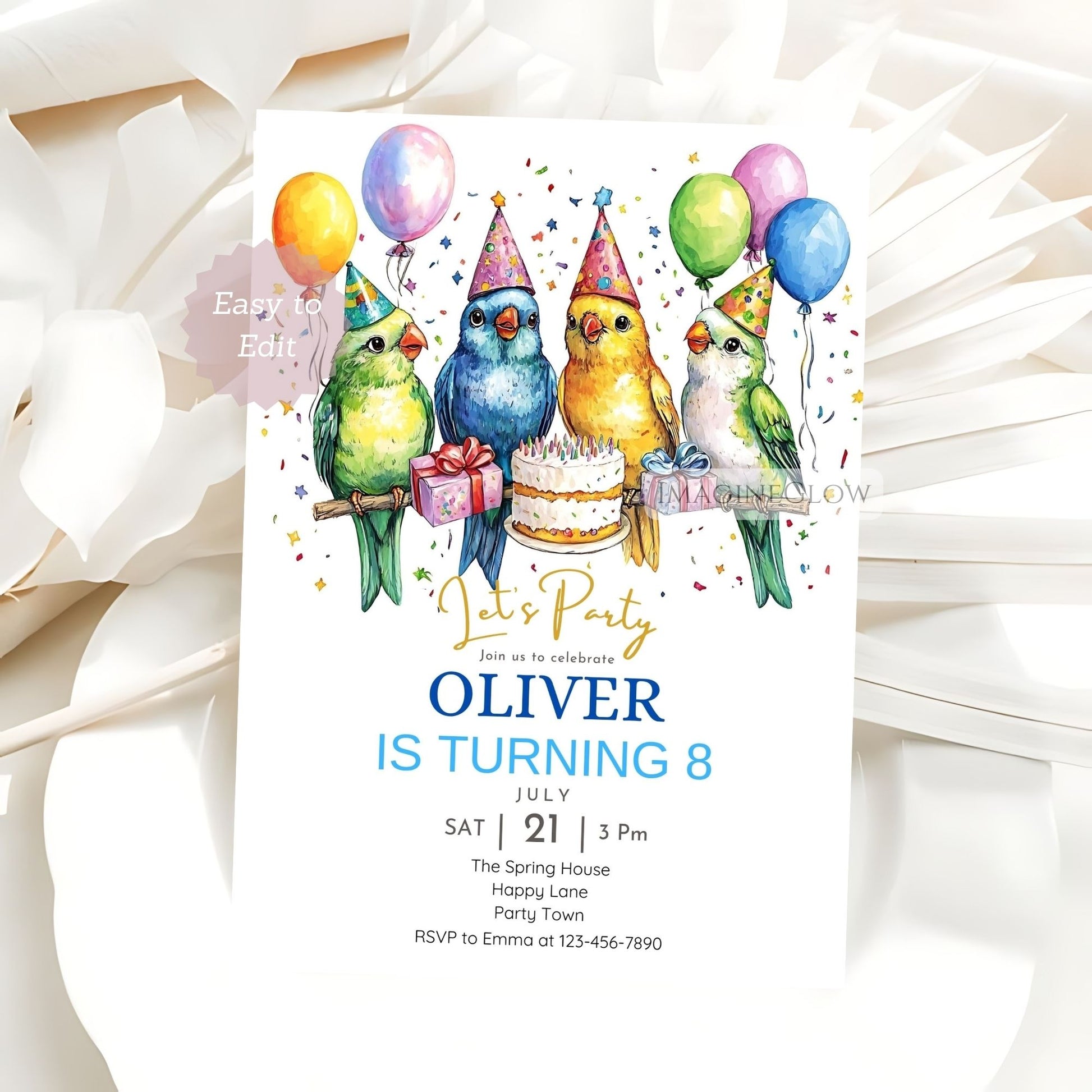 Editable bird birthday party invitation Canva

