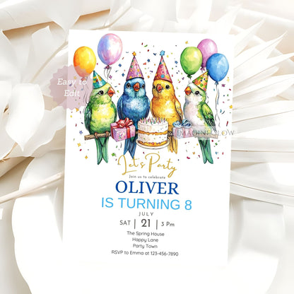 Editable bird birthday party invitation Canva
