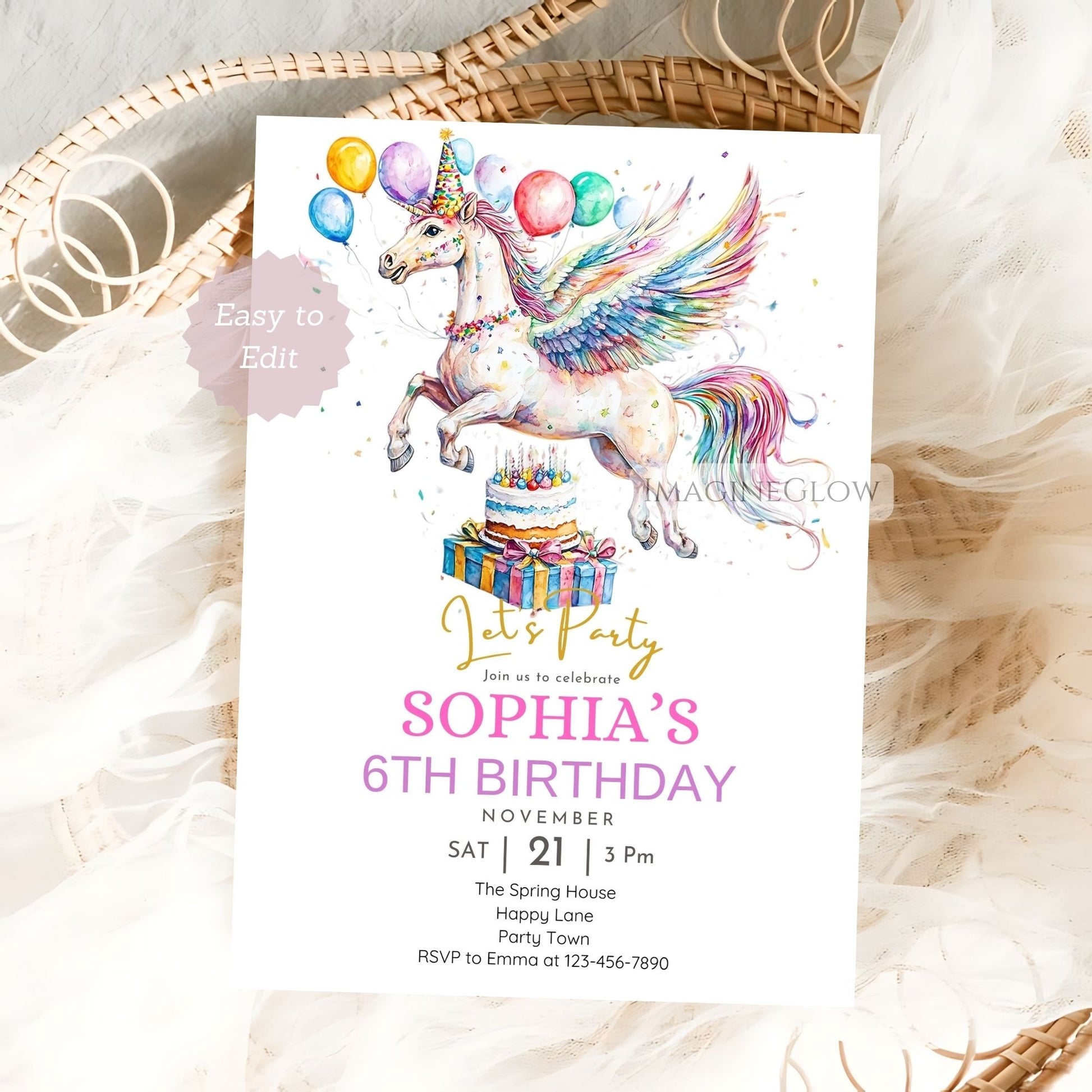 Magical Pegasus party invitation template
