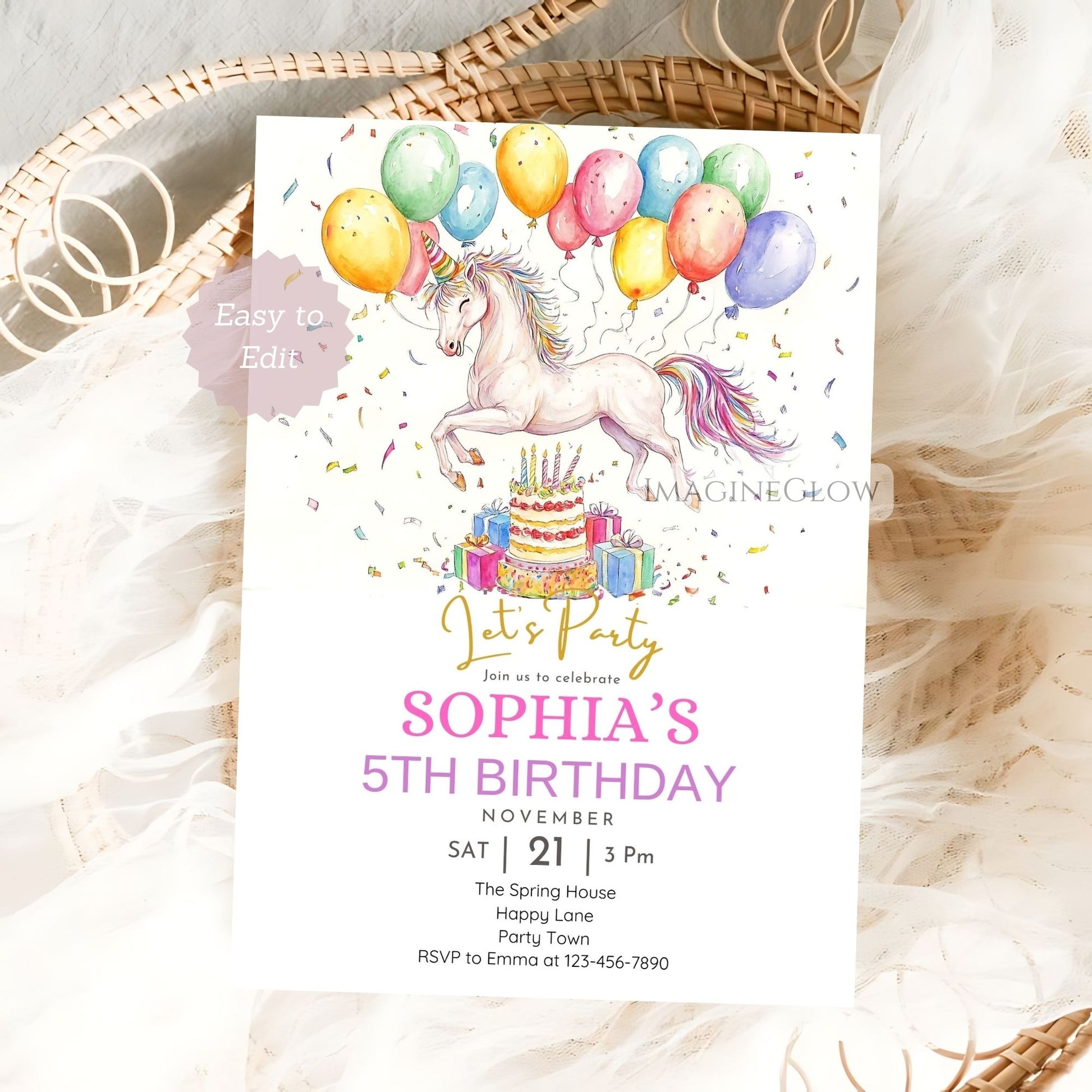 Elegant white horse party invitation template
