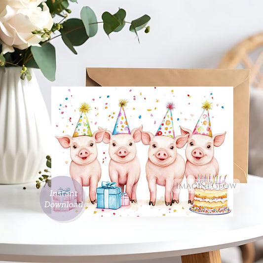 piglet birthday card
cute farm animal greeting card
rustic pig birthday card
piglet printable birthday card
