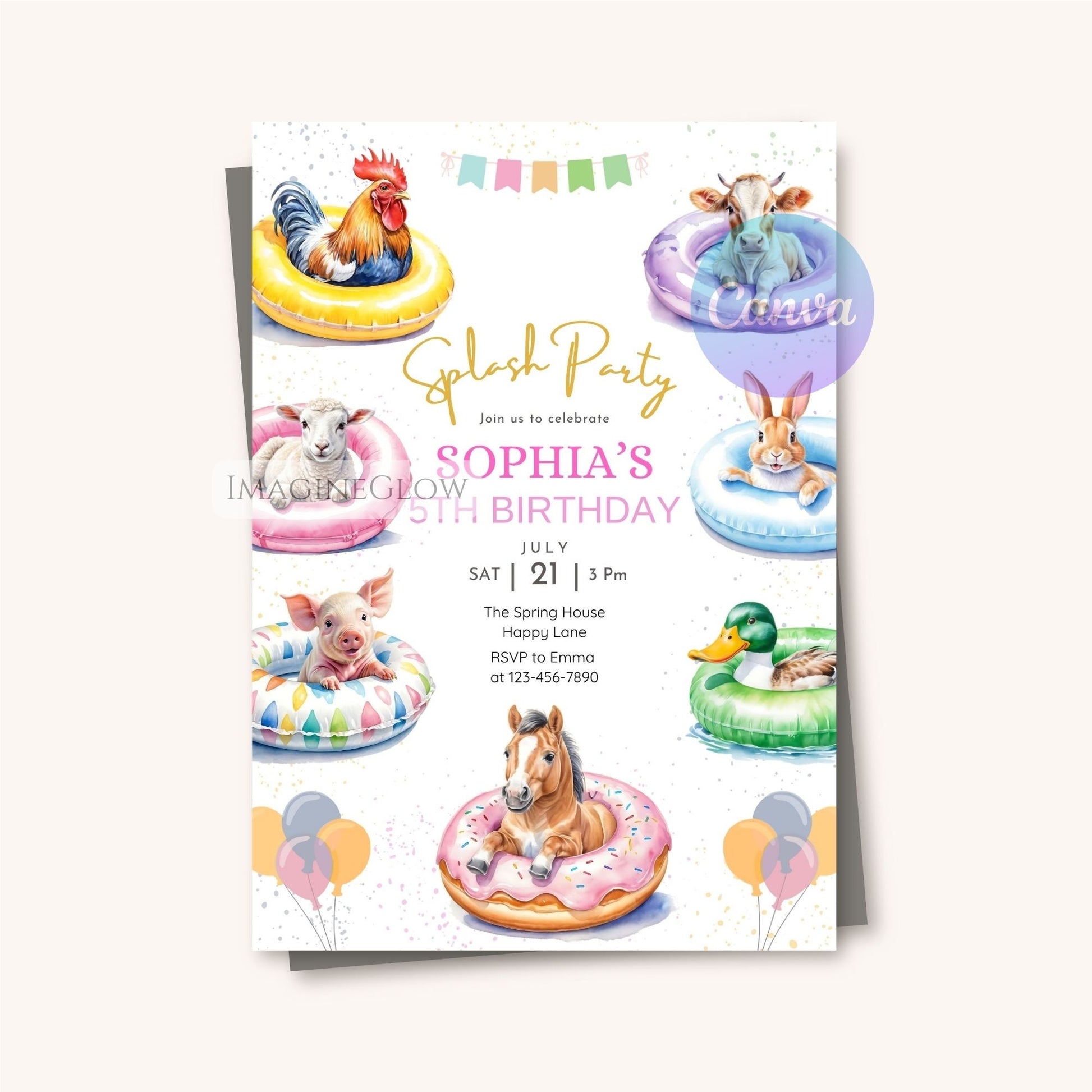 printable horse farm animal invitation
farm animal birthday pool party card
