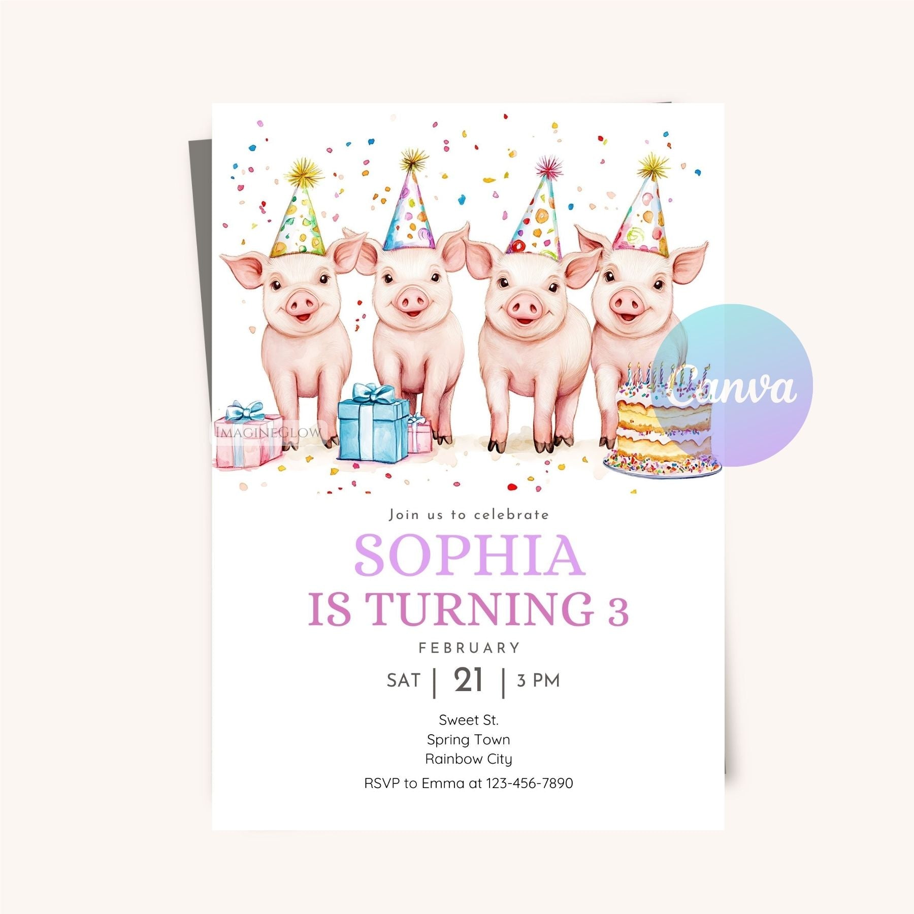 Piglet-themed birthday party invitation for children
