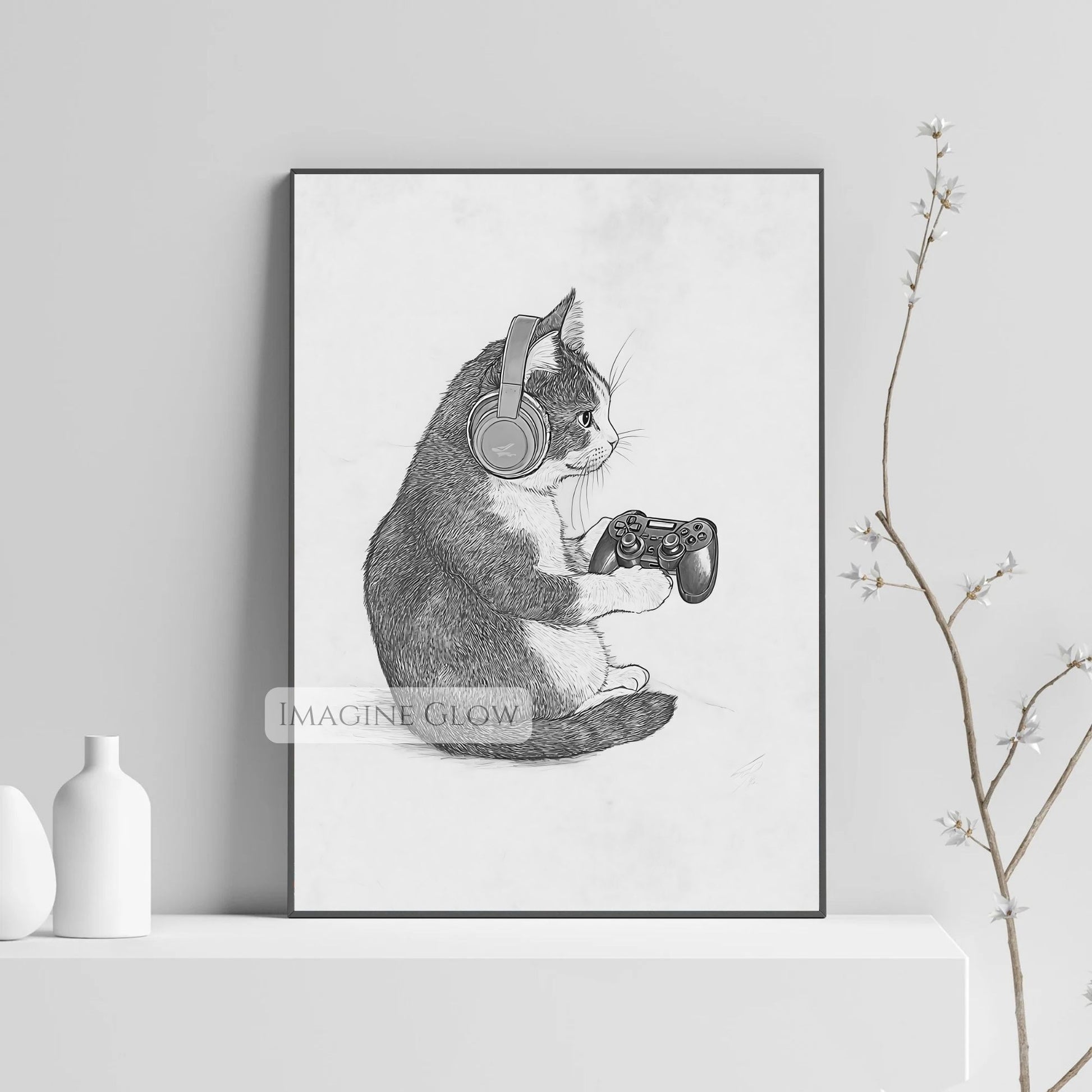 Cute cat art for gamers room
