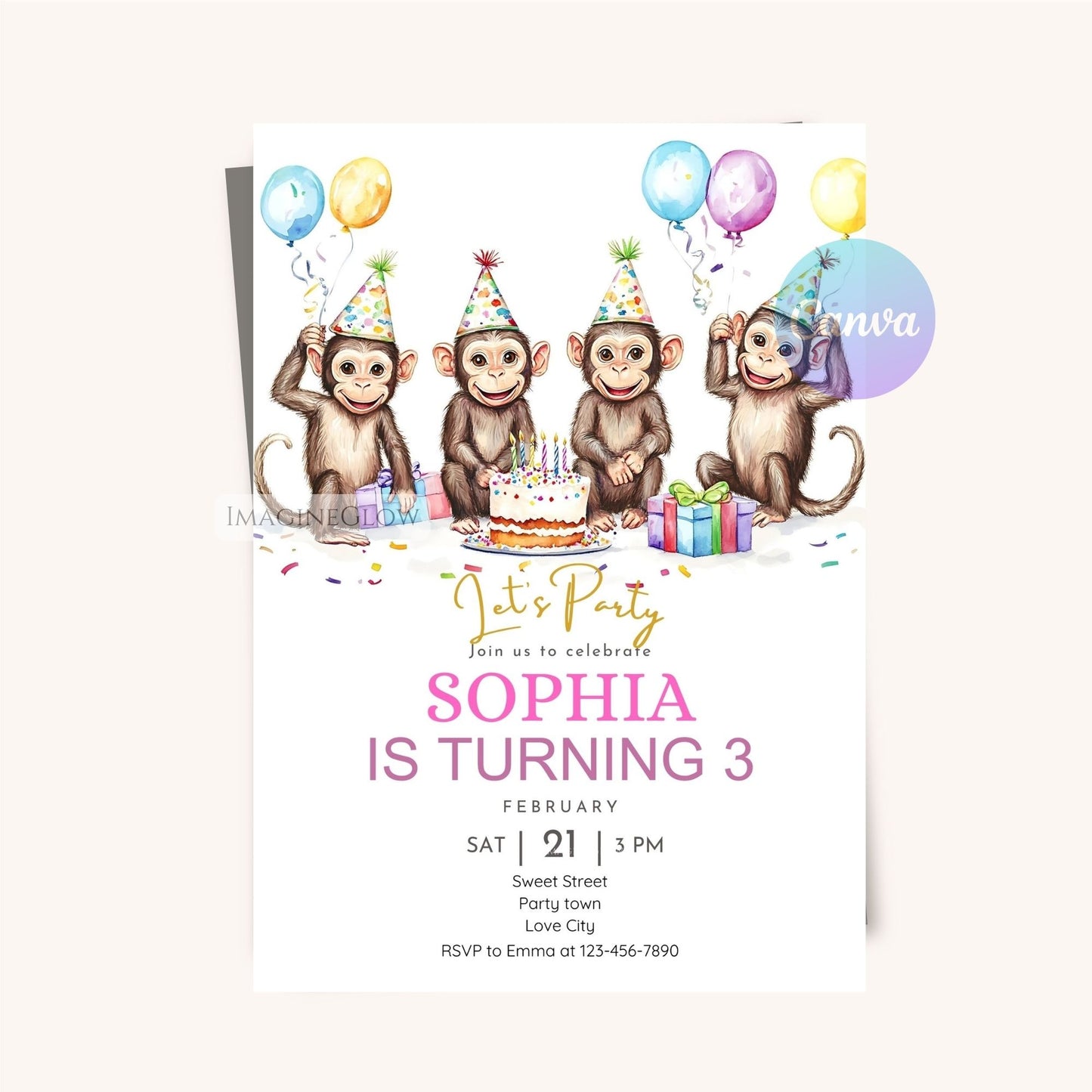 Playful Monkey Birthday Invitation - Safari Adventure
