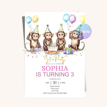 Playful Monkey Birthday Invitation - Safari Adventure
