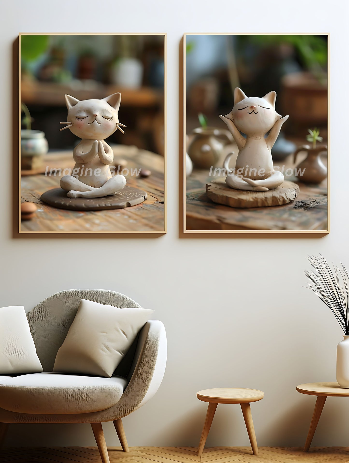 Whimsical yoga cats art for cat lovers