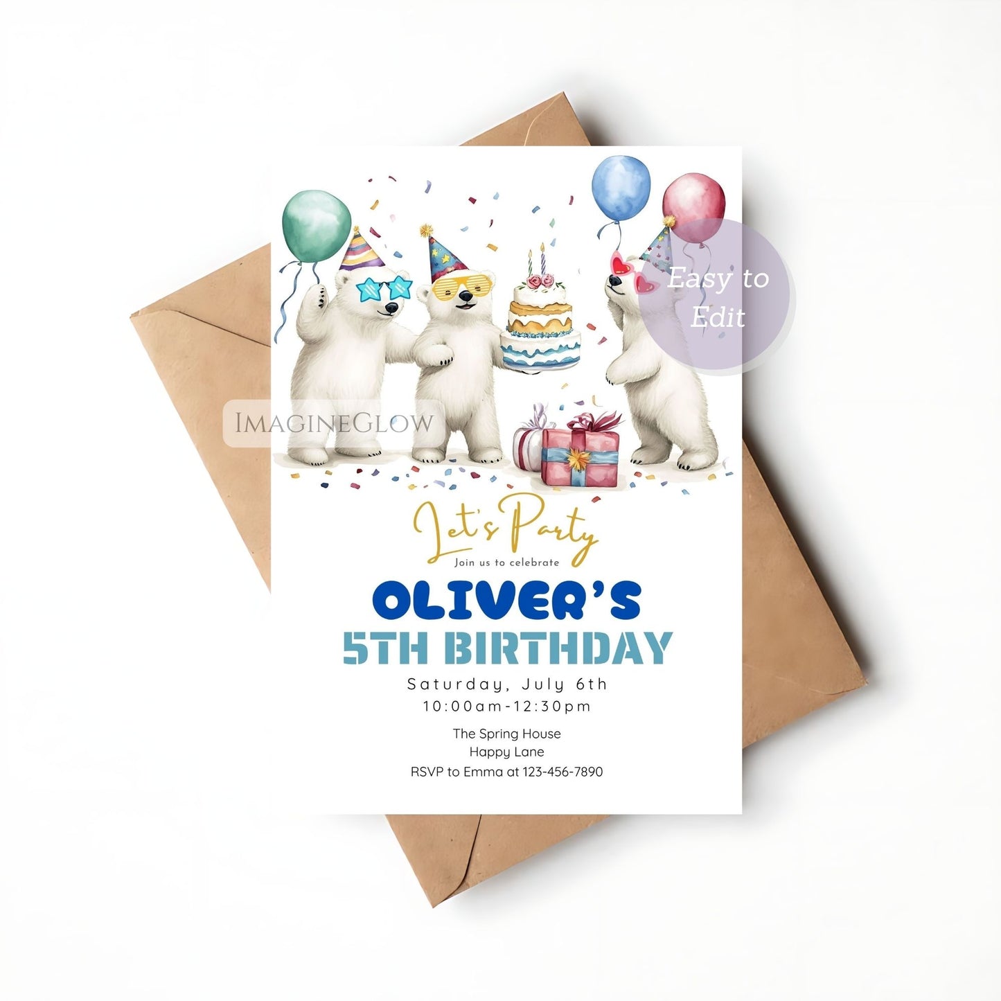 editable polar bear invitation
