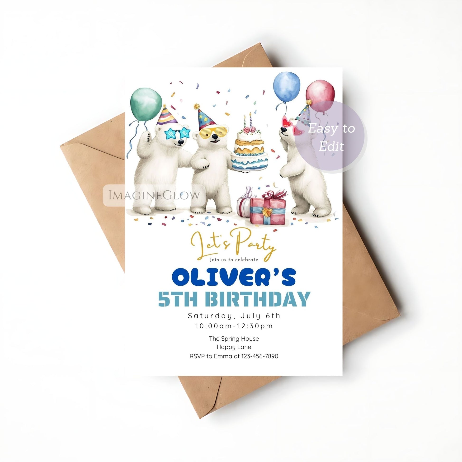 editable polar bear invitation
