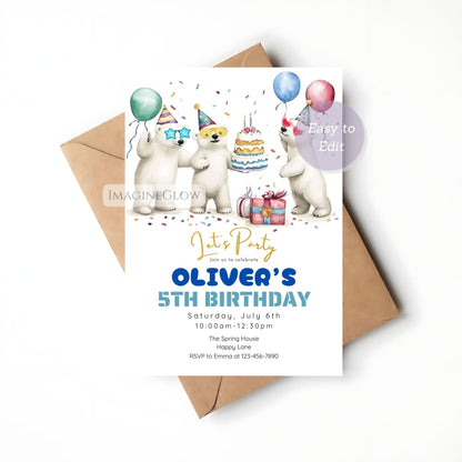 editable polar bear invitation
