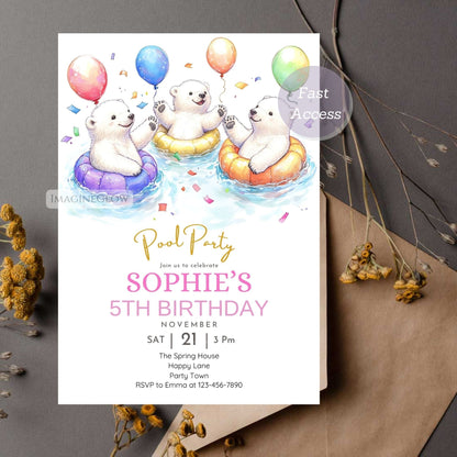 Arctic animal-themed invitation for a summer birthday celebration.
